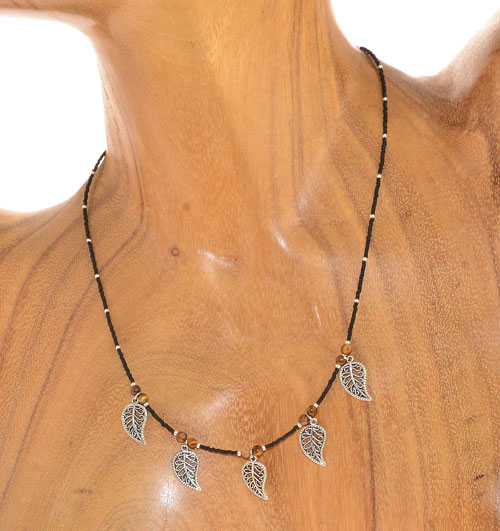 COLLANE TASSEL CORTE 15/O CIONDOLI 5 FOGLIE ARGENTO COMB PIETRA OCCHIO DI TIGRE - Image 7