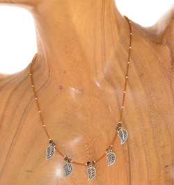 COLLANE TASSEL CORTE 15/O CIONDOLI 5 FOGLIE ARGENTO COMB PIETRA OCCHIO DI TIGRE