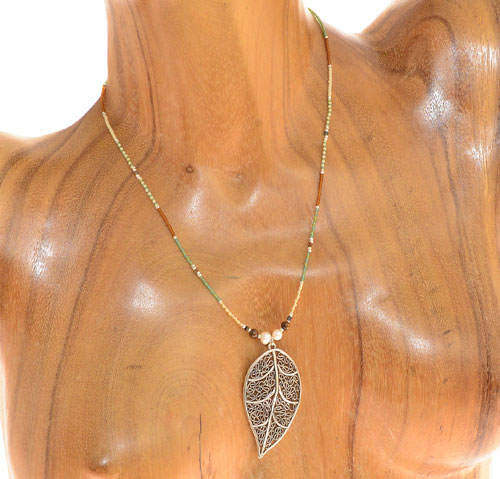 COLLANE TASSEL SEMPLICE MGB 15/O COMB PENDENT FOGLIE ARGENTO - Image 9