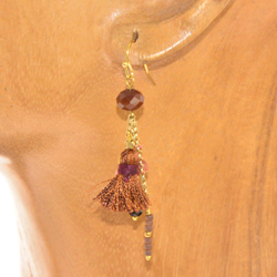 ORECCHINI BOHEMIAN OTTONE PERLINE CRISTALLI CATENELLE E TASSEL