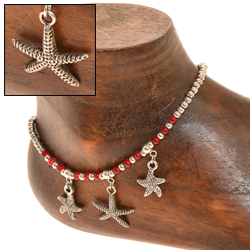 CAVIGLIERE SILVER PLATED CON CORDINO CERATO E PENDENTI STELLE MARINE