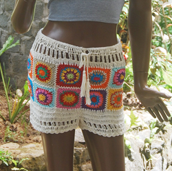 PANTALONE CORTO IN COTONE AD UNCINETTO BOLA QUADRATO MOTIVI MISTI