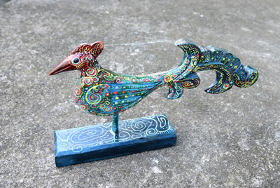 COPPIA FLAMINGO CON PESCE IN LEGNO DIPINTO, BASCULANTI, COLLO A MOLLA, CM 35X50