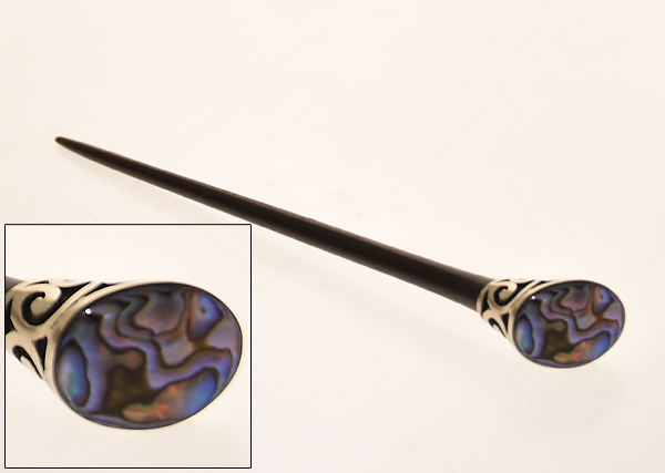 SPILLONE PER CAPELLI IN LEGNO E METALLO CON MADREPERLA OVALE - Image 2