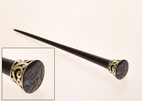 SPILLONE PER CAPELLI IN LEGNO E METALLO CON MADREPERLA TONDA - Image 2