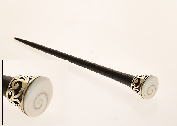 SPILLONE PER CAPELLI IN LEGNO E METALLO CON MADREPERLA TONDA - Image 4