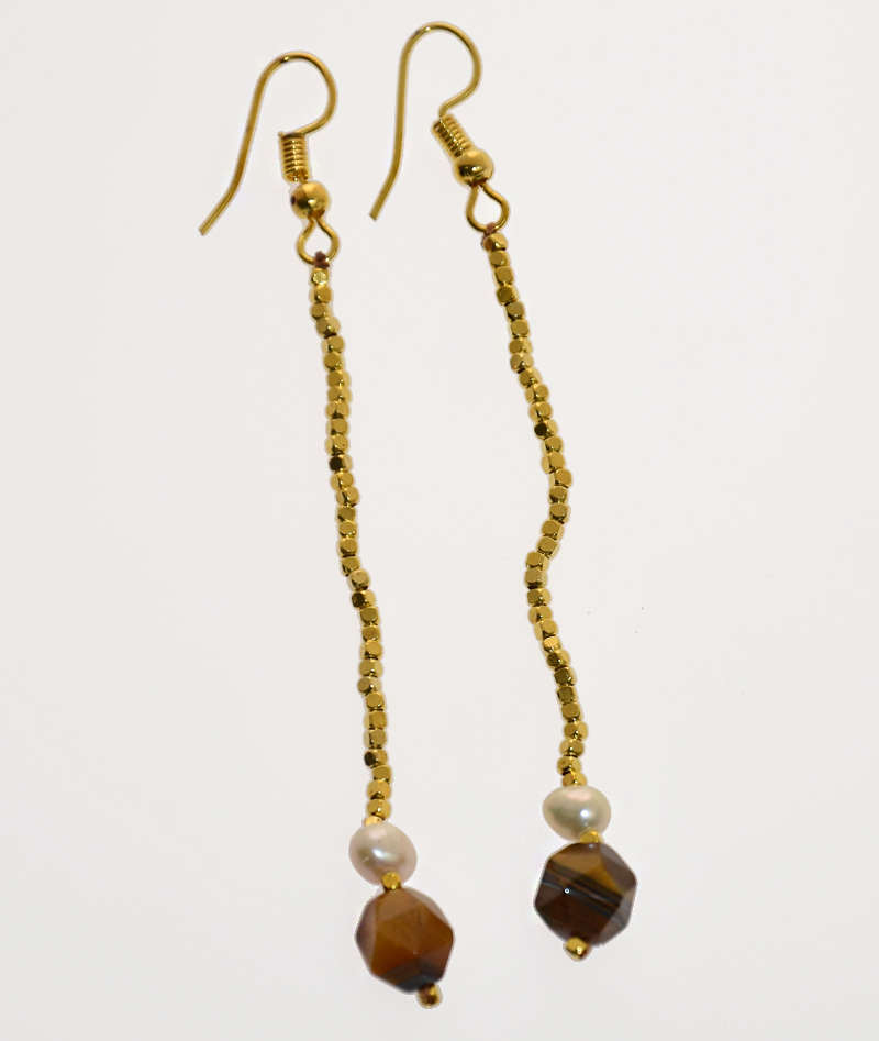 ORECCHINI CON PIETRE SFACCETTATE E PERLE DI FIUME CON CATENELLA LUNGA - Image 4