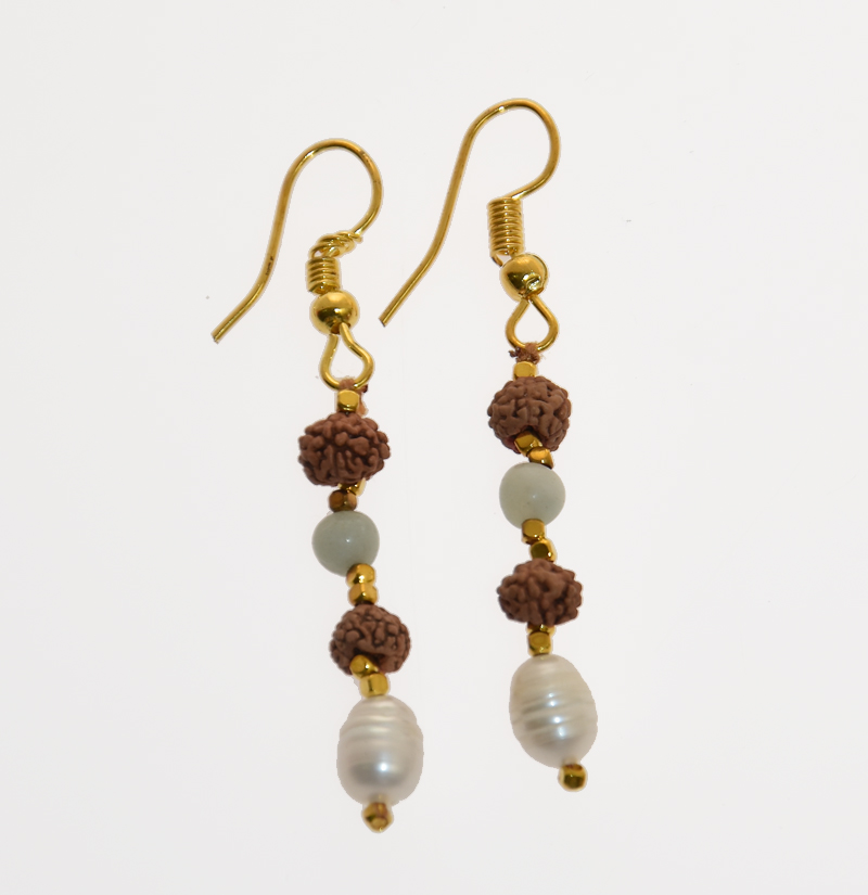 ORECCHINI CON PIETRE, RUDRASKA E PERLE DI FIUME CON CATENELLA - Image 3