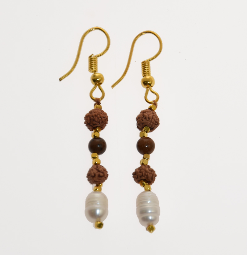 ORECCHINI CON PIETRE, RUDRASKA E PERLE DI FIUME CON CATENELLA - Image 4