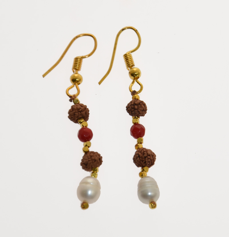 ORECCHINI CON PIETRE, RUDRASKA E PERLE DI FIUME CON CATENELLA - Image 5