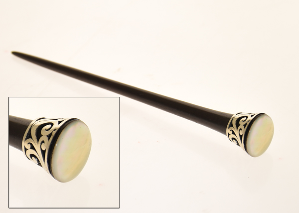 SPILLONE PER CAPELLI IN LEGNO E METALLO CON MADREPERLA TONDA - Image 5