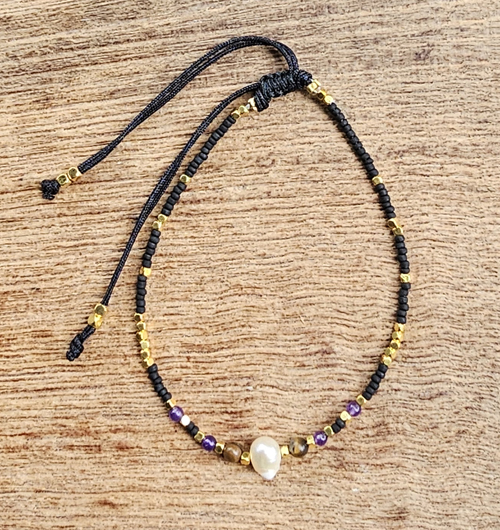 BRACCIALI LINEA SAMARKANDA CON PERLINE GIAPPONESI, PIETRE DURE, PERLE DI FIUME E PERLINE METALLO GOLD PLATED, CHIUSURA REGOLABILE - Image 2