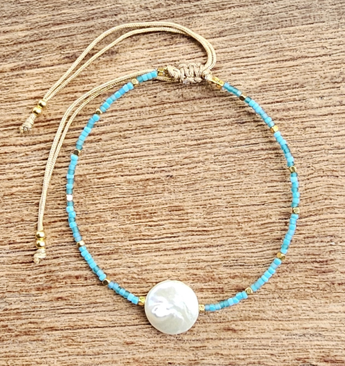 BRACCIALI LINEA SAMARKANDA CON PERLA A PASTIGLIA, PERLINE GIAPPONESI E PERLINE IN METALLO GOLD PLATED - Image 2