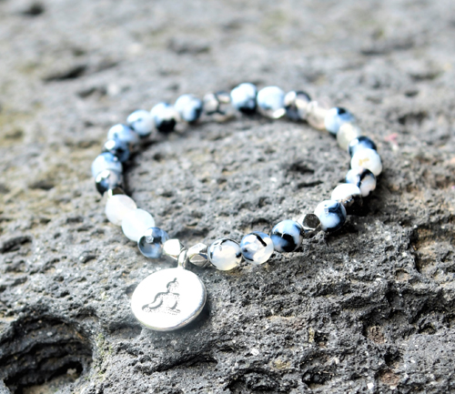 BRACCIALE ELASTICO CON PIETRE DURE MISURA DONNA 6 MM CON CHARM BUDDHA THAILANDESE SILVER PLATED - Image 3