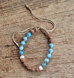 BRACCIALI CON PIETRE DURE 6 MM, PERLE DI FIUME, RUDRASKA NATURALE E CON PERLINE IN OTTONE GOLD PLATED