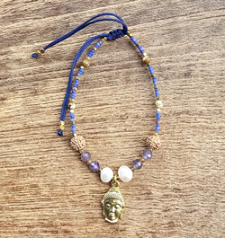 BRACCIALI LINEA SAMARKANDA CON PERLINE GIAPPONESI TURCHESE AFRICA, PIETRE DURE, PERLE DI FIUME, SEMI DI RUDRASKA E PENDENTE BUDDHA IN METALLO GOLD PLATED