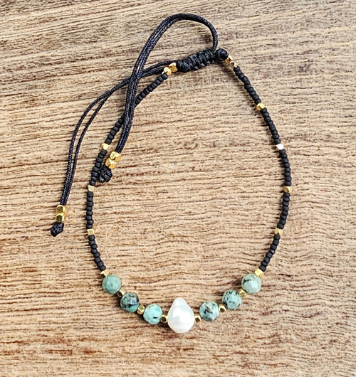 BRACCIALI LINEA SAMARKANDA CON PERLINE GIAPPONESI TURCHESE AFRICA E PERLE DI FIUME CON PERLINE IN OTTONE GOLD PLATED - Image 3