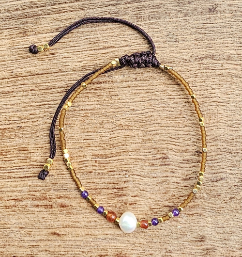 BRACCIALI LINEA SAMARKANDA CON PERLINE GIAPPONESI, PIETRE DURE, PERLE DI FIUME E PERLINE METALLO GOLD PLATED, CHIUSURA REGOLABILE - Image 4