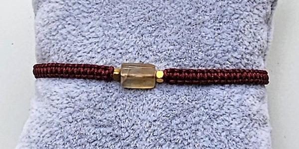 BRACCIALE MACRAME COMBINATION PIETRA RETTANGOLARE SFACCETTATA AGATA CORNIOLA E PERLINE IN OTTONE GOLD PLATED - Image 4