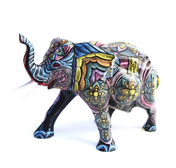 ELEFANTE IN LEGNO SUAR (TREMBESI) DIPINTO CON COLORI PSICHEDELICI CM 20X30X16 - Image 2