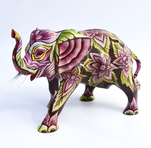 ELEFANTE IN LEGNO SUAR (TREMBESI) DIPINTO CON COLORI PSICHEDELICI CM 20X30X16 - Image 3