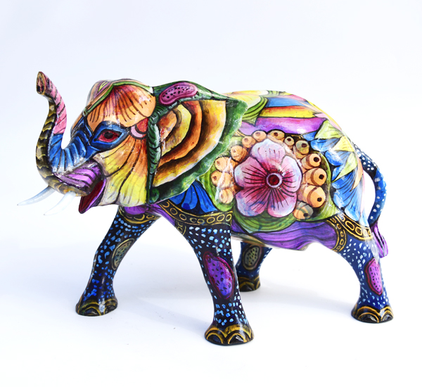 ELEFANTE IN LEGNO SUAR (TREMBESI) DIPINTO CON COLORI PSICHEDELICI CM 20X30X16 - Image 4