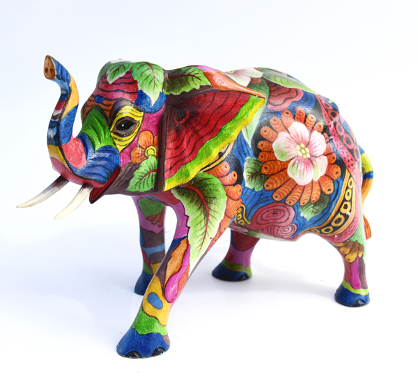 ELEFANTE IN LEGNO SUAR (TREMBESI) DIPINTO CON COLORI PSICHEDELICI CM 20X30X16 - Image 5