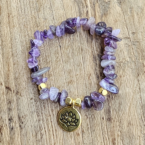 BRACCIALE ELASTICO CON PIETRA E CHARM FIORE DI LOTO GOLD PLATED - Image 3