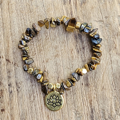 BRACCIALE ELASTICO CON PIETRA E CHARM FIORE DI LOTO GOLD PLATED - Image 4