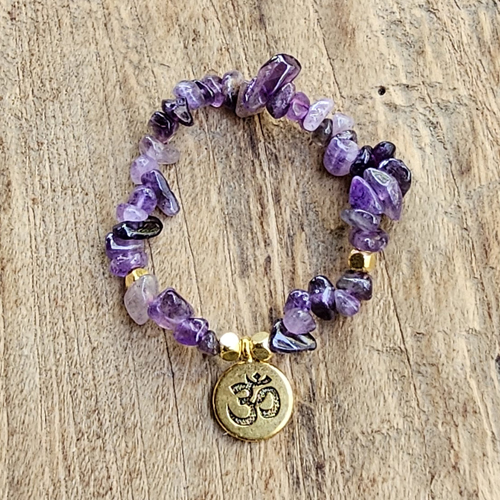 BRACCIALE ELASTICO CON PIETRA E CHARM OM GOLD PLATED - Image 3