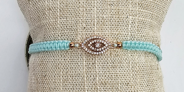 BRACCIALE TEMALI MACRAME CON CHARM GOLD PLATED E ZIRCONI BIANCHI A FORMA DI OCCHIO - Image 2