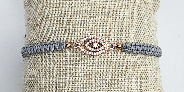BRACCIALE TEMALI MACRAME CON CHARM GOLD PLATED E ZIRCONI BIANCHI A FORMA DI OCCHIO - Image 3