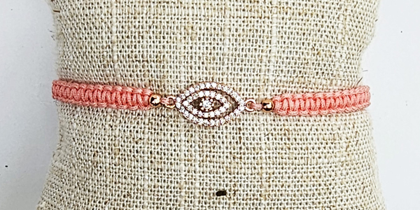 BRACCIALE TEMALI MACRAME CON CHARM GOLD PLATED E ZIRCONI BIANCHI A FORMA DI OCCHIO - Image 4