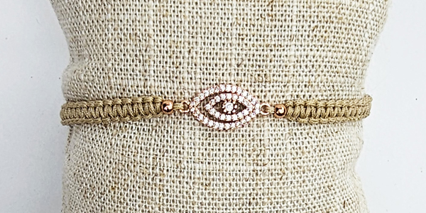 BRACCIALE TEMALI MACRAME CON CHARM GOLD PLATED E ZIRCONI BIANCHI A FORMA DI OCCHIO - Image 5