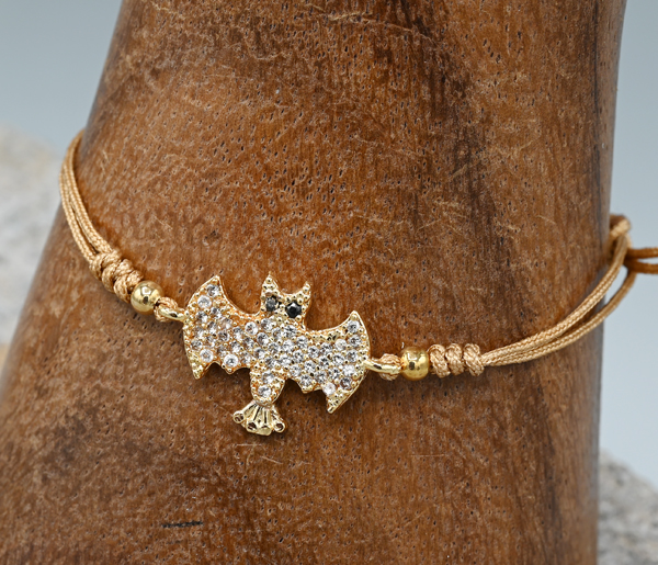 BRACCIALE IN CORDINO CON PIPISTRELLO E CHARMS IN OTTONE GOLD PLATED E CRISTALLI - Image 3