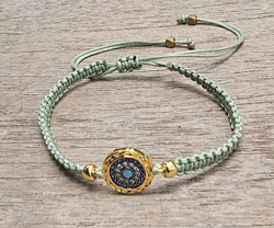 BRACCIALE FULL MACRAME' CON MEDAGLIA IN METALLO GOLD PLATED CON ZIRCONI CIONDOLO TONDO