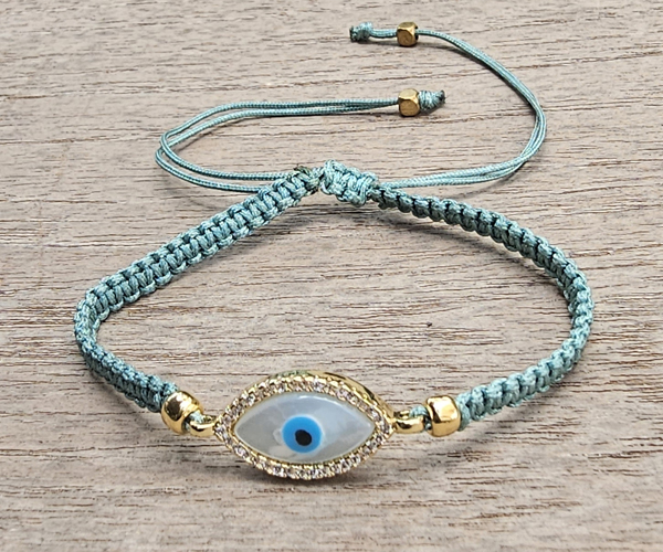 BRACCIALE FULL MACRAME' CON MEDAGLIA IN METALLO GOLD PLATED CON ZIRCONI E MADREPERLA DEVIL EYE - Image 2