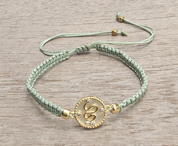 BRACCIALE FULL MACRAME' CON MEDAGLIA IN METALLO GOLD PLATED CON ZIRCONI E E MADREPERLA SERPE NELL'ACQUA - Image 3
