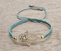 BRACCIALE FULL MACRAME' CON MEDAGLIA IN METALLO GOLD PLATED CON ZIRCONI MANO DI FATIMA CON MANDALA