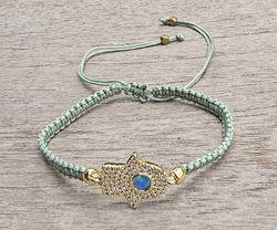 BRACCIALE FULL MACRAME' CON MEDAGLIA IN METALLO GOLD PLATED CON ZIRCONI MANO DI FATIMA CON MANDALA