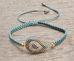 BRACCIALE FULL MACRAME' CON MEDAGLIA IN METALLO GOLD PLATED CON ZIRCONI CHIOCCIOLA