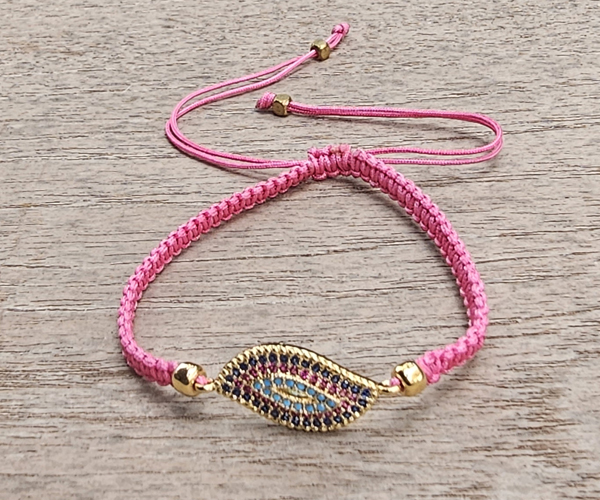 BRACCIALE FULL MACRAME' CON MEDAGLIA SU METALLO GOLD PLATED CON ZIRCONI DEVIL EYE - Image 2