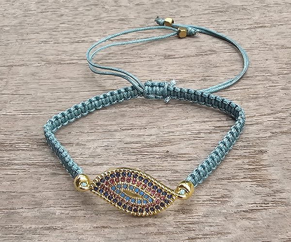 BRACCIALE FULL MACRAME' CON MEDAGLIA SU METALLO GOLD PLATED CON ZIRCONI DEVIL EYE - Image 3