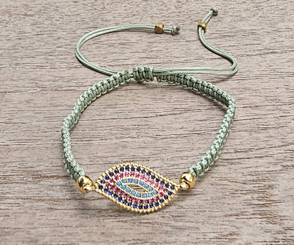BRACCIALE FULL MACRAME' CON MEDAGLIA SU METALLO GOLD PLATED CON ZIRCONI DEVIL EYE - Image 4
