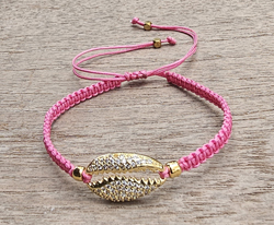 BRACCIALE FULL MACRAME' CON MEDAGLIA IN METALLO GOLD PLATED CON ZIRCONI CONCHIGLIA CAORI
