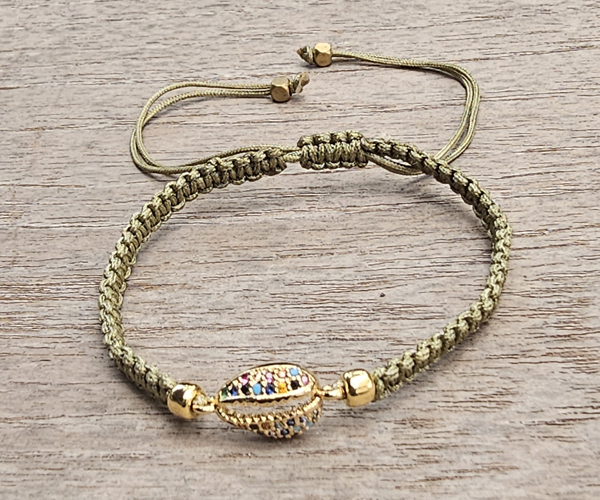 BRACCIALE FULL MACRAME' CON MEDAGLIA IN METALLO GOLD PLATED CON ZIRCONI CONCHIGLIA CAORI - Image 3