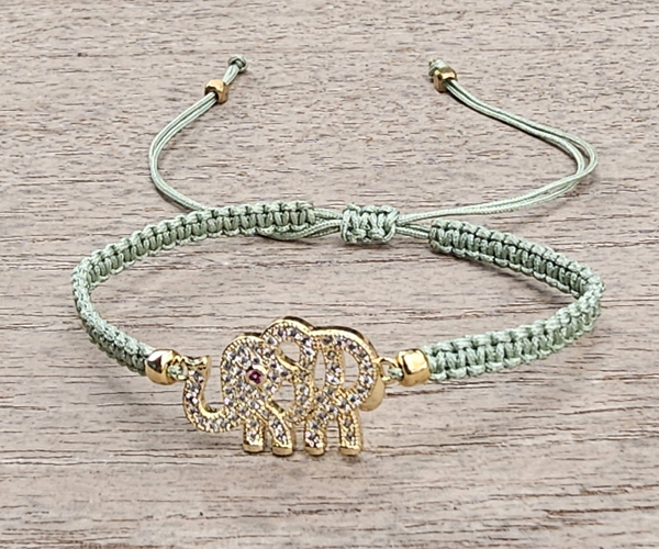 BRACCIALE FULL MACRAME' CON MEDAGLIA SU METALLO GOLD PLATED CON ZIRCONI ELEFANTE - Image 2