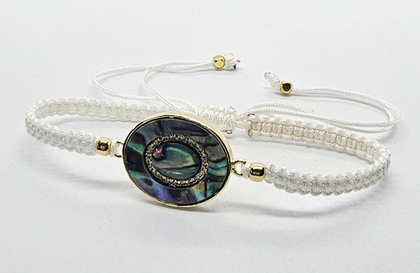 BRACCIALE FULL MACRAME' CON MEDAGLIA IN METALLO GOLD PLATED CON ZIRCONI E OVALE CONCHIGLIA ABALONE - Image 3