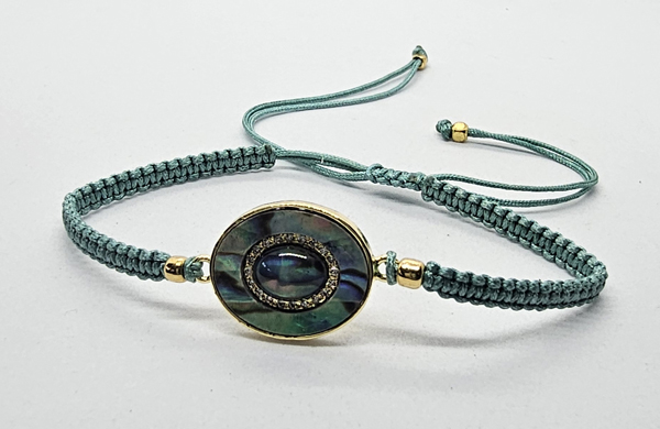 BRACCIALE FULL MACRAME' CON MEDAGLIA IN METALLO GOLD PLATED CON ZIRCONI E OVALE CONCHIGLIA ABALONE - Image 5