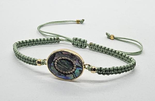 BRACCIALE FULL MACRAME' CON MEDAGLIA IN METALLO GOLD PLATED CON ZIRCONI E OVALE CONCHIGLIA ABALONE - Image 6